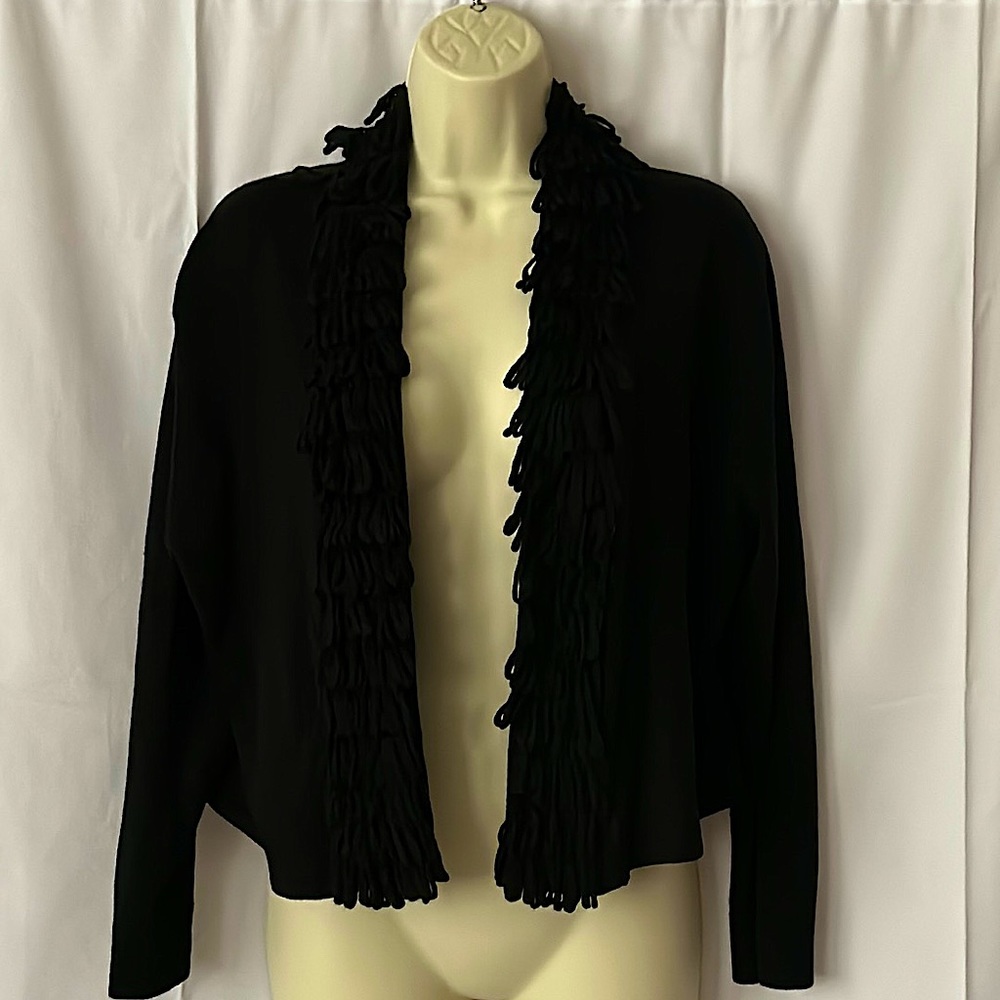 Calvin Klein Black Fringe Sweater Pullover Shirt Top **Size P**